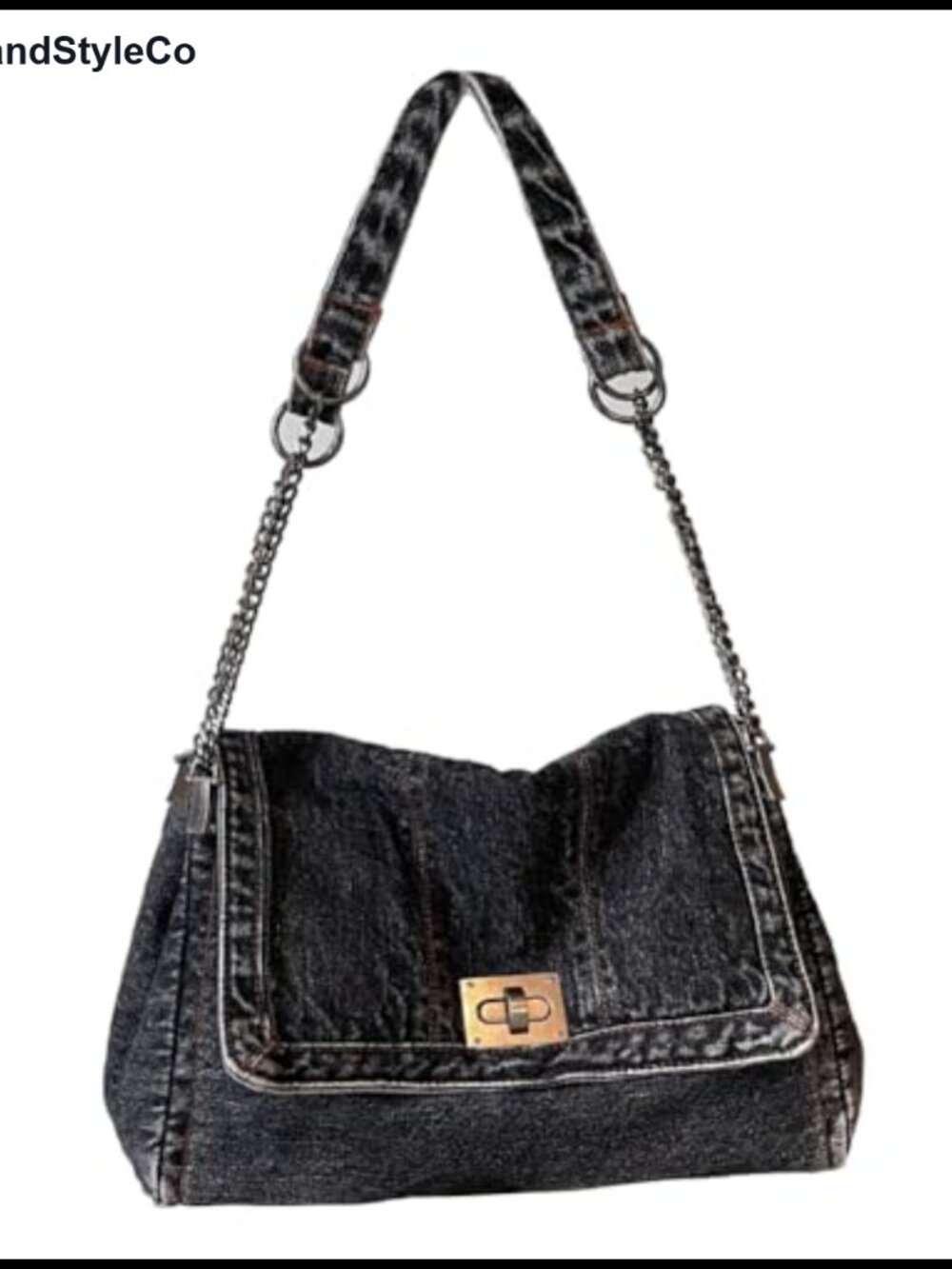 Denim Washed Canvas Shoulder Bag Chain Strap Crossbody Hobo Tote